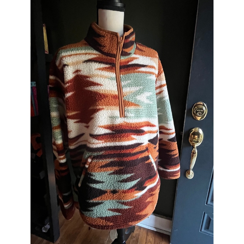 Wrangler Womens XL Southwestern Sherpa Fleece Quarter Zip Pullover Jacket aztec